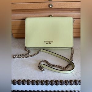 Kate Spade New York Light Yellow Saffiano Leather Crossbody Bag Chain Purse